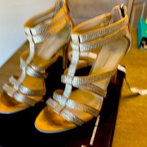 INC Platinum Sparkly Ankle Strap Heels 8.5